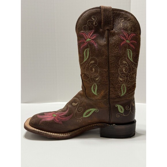 Tony Lama San Saba Boots Womens 7.5 B Brown Floral Square Toe Handcrafted - Picture 6 of 11